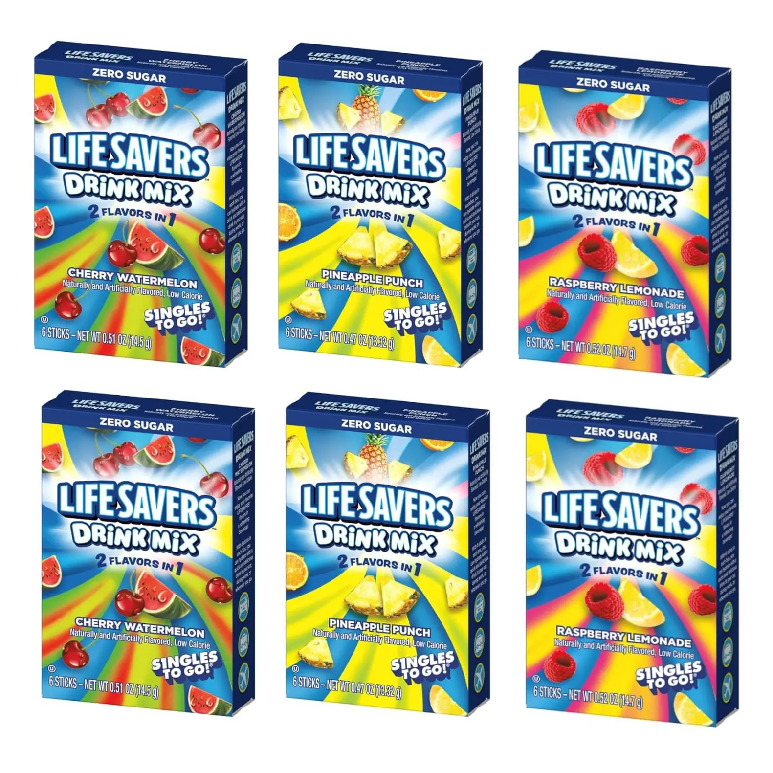 Life Savers Singles To Go Sugar Free Drink Mix Variety - Pack of 6 Boxes