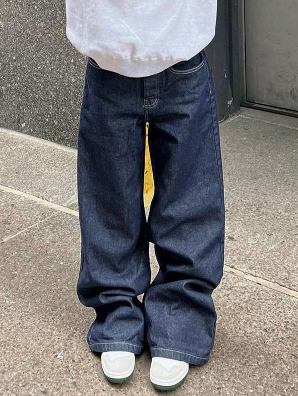 Apperloth Women Street Style Dark Blue Jeans Basic Baggy Denim Pants Trousers