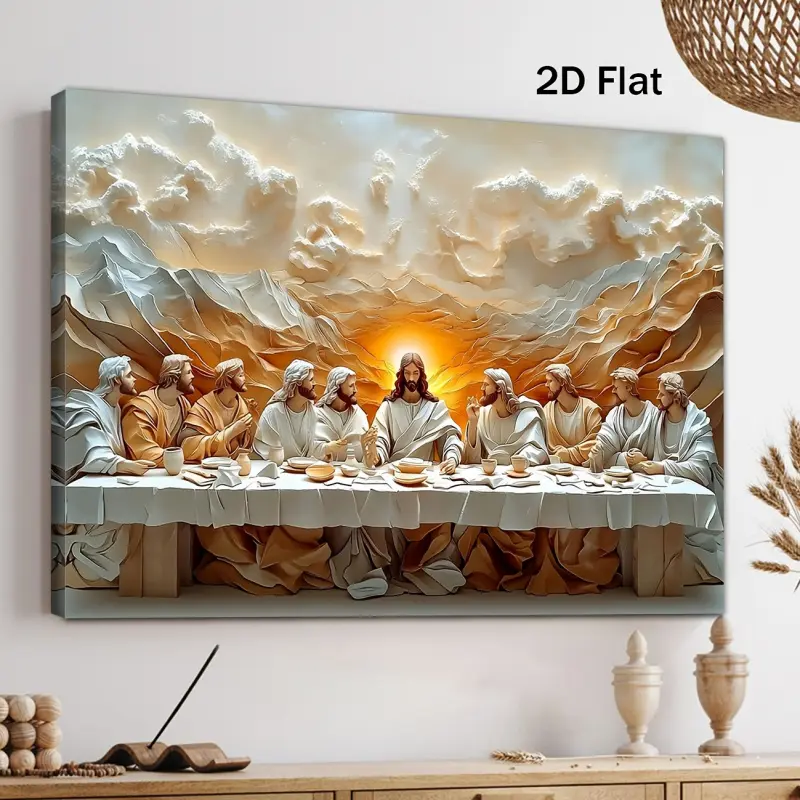 1 piece set, 2D wooden frame oil painting, Artistic, The Last Supper theme, high-end Christian wall art, religious wall art, Decorative Artwork, with glowing effect, festival gift, family present, suitable for home wall decoration, size 11.8x15.7 inches