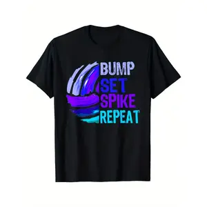 BDHJYDB Girls Volleyball Bump Set Spike Repeat Blue/ Purple T-Shirt