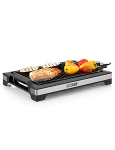 Commercial Chef Indoor Electric Grill, Portable Grill for Tabletop, Countertop or Kitchen, 1600W, 14.7” x 9.8” Nonstick Plate, Adjustable Temperature Control, CHIG20B, Black and Stainless Steel