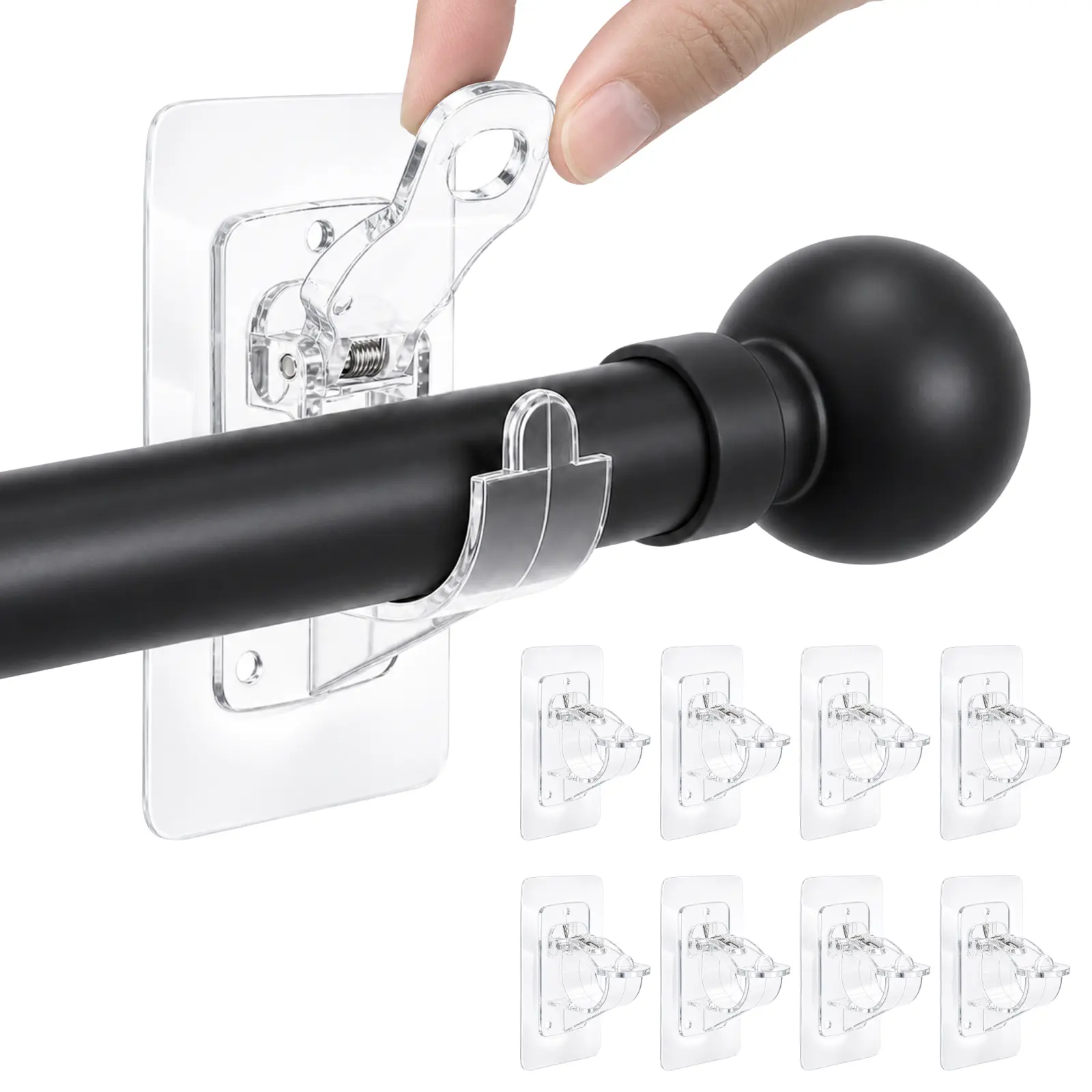 2026 Upgraded 8 Pack No Drill Needed Curtain Rod Holders Brackets, Self Adhesive Rod Holder Hooks, Multipurpose Nail Free Stick on Curtain Rod Hooks Decor Bathroom