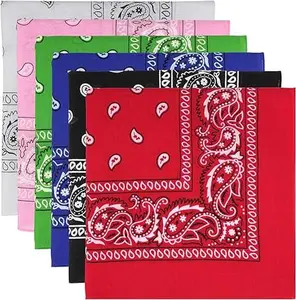 6 Pack Pure Cotton Bandana, Multi-Purpose Square Handkerchief, Face Mask headband for Men and Women
