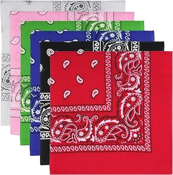 6 Pack Pure Cotton Bandana, Multi-Purpose Square Handkerchief, Face Mask headband for Men and Women
