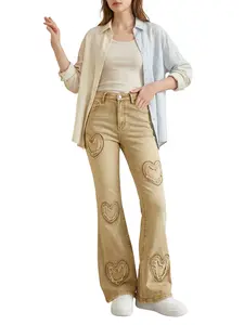 Girls Vintage Star Embroidery Wide Leg Jeans, Retro Mud Wash Denim Jeans, Contrast Stitching Baggy Trousers, Y2K Streetwear for Kids & Teens