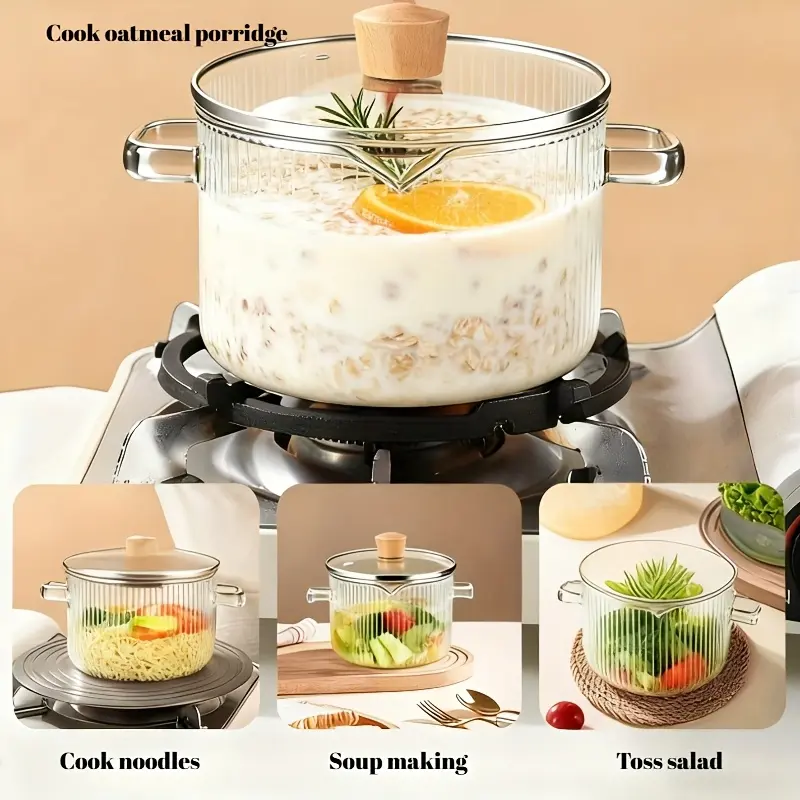 Borosilicate Glass Cookware Set with Lids - Heat Resistant for Stovetop, Oven & Induction, Perfect for Soups, Stews, Rice & Milk, Durable & Easy Clean for Everyday Cooking