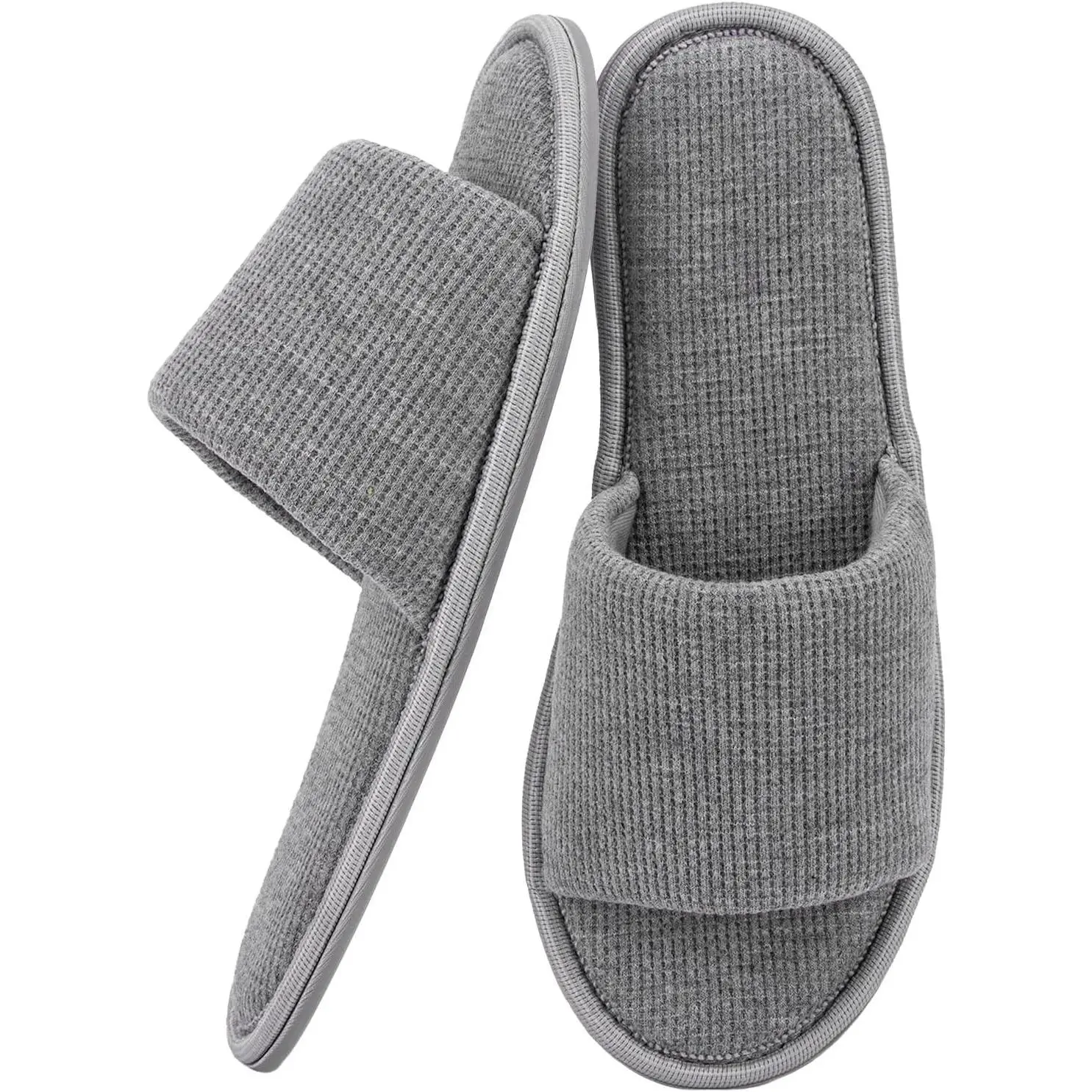 Women's Open Toe House Slippers - Breathable Waffle Fabric, Memory Foam Cushioning, Slip-On Summer Indoor Slippers with Non-Slip TPR Sole, Easy CareGift