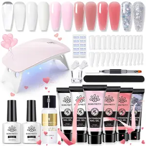 BORN PRETTY All-in-One Polygel Nail Kit with UV Lamp, Base & Top Coat | 6 Colors Beginner Extension Set for DIY French Manicure at Home | Nail Care Essentials Ideal Nail Glue Builder Gel Gel x Nails
