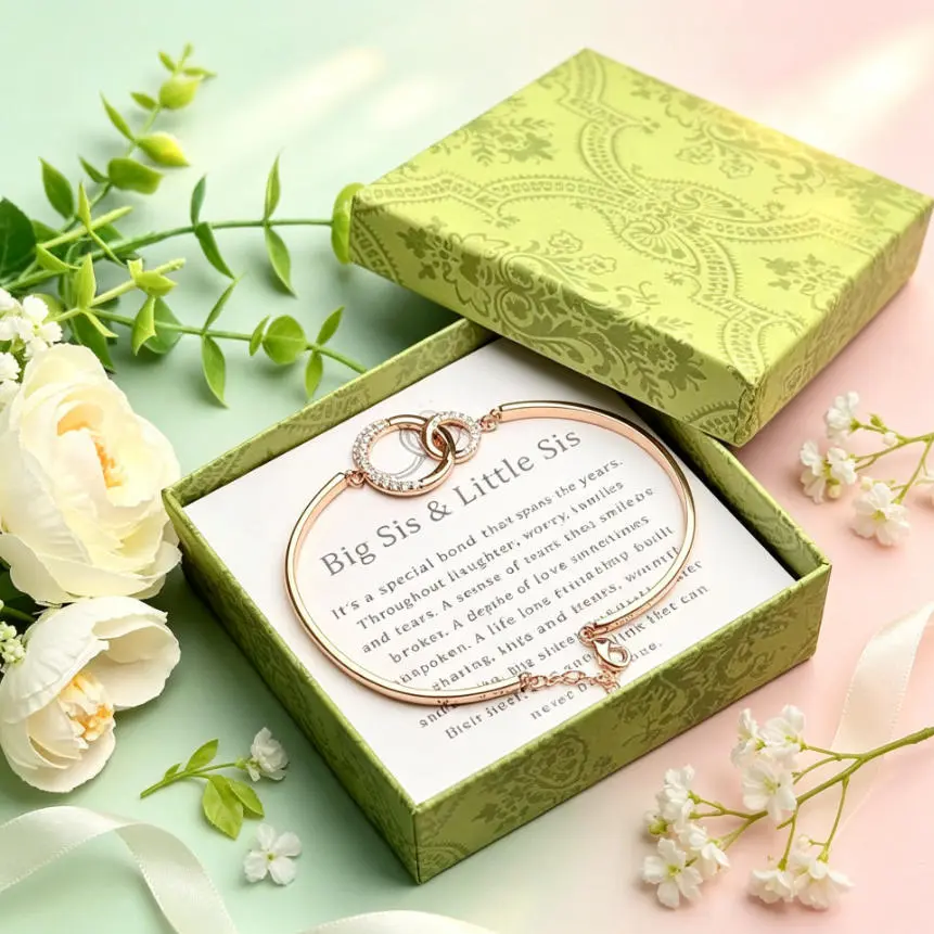 Big Sister Little Sister Bracelets Set, Adjustable Silver Rose Gold Heart Cuff Jewelry, Forever Bond Promise Gift for Birthday