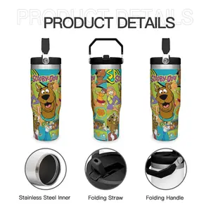 Scooby-Doo 30oz Tumbler with Handle and Straw Lid, Leakproof Insulated Stainless Steel Travel Mug for Hot Cold Drinks, Retro Cartoon Cup, Summer Viral TikTok Aesthetic Reusable Bottle