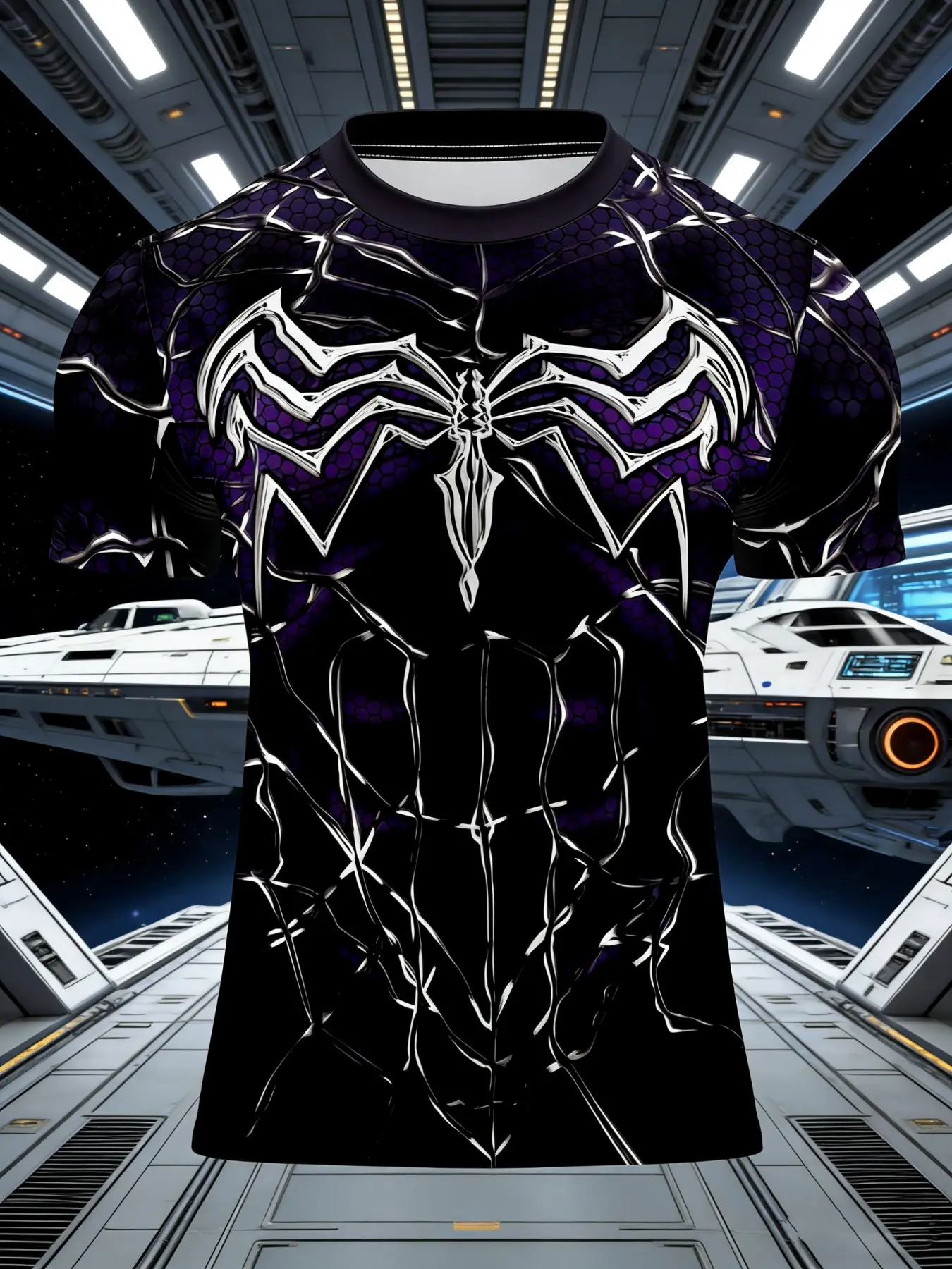 Men's 3D Printed Compression Training Shirt, High Stretch Quick Dry Polyester, Spider Pattern, Fitted Round Neck Short Sleeve, Fitness Activewear, Sports Tops, Fitness Shirts