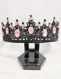 Black King Crown, Pink crystal crown, Gothic crown, Renaissance headpiece, Coronation crown, Regal crown, Medieval headdress