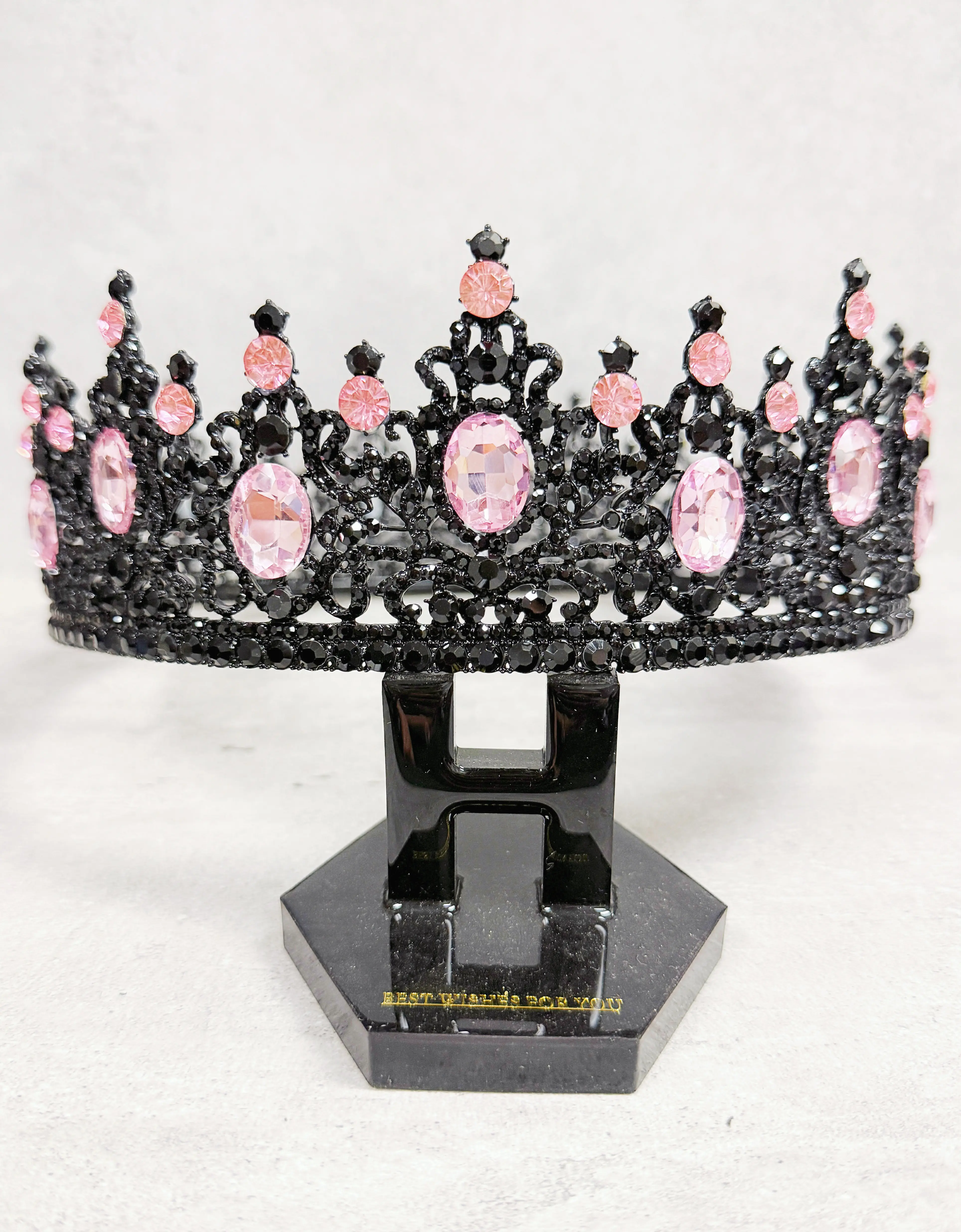 Black King Crown, Pink crystal crown, Gothic crown, Renaissance headpiece, Coronation crown, Regal crown, Medieval headdress