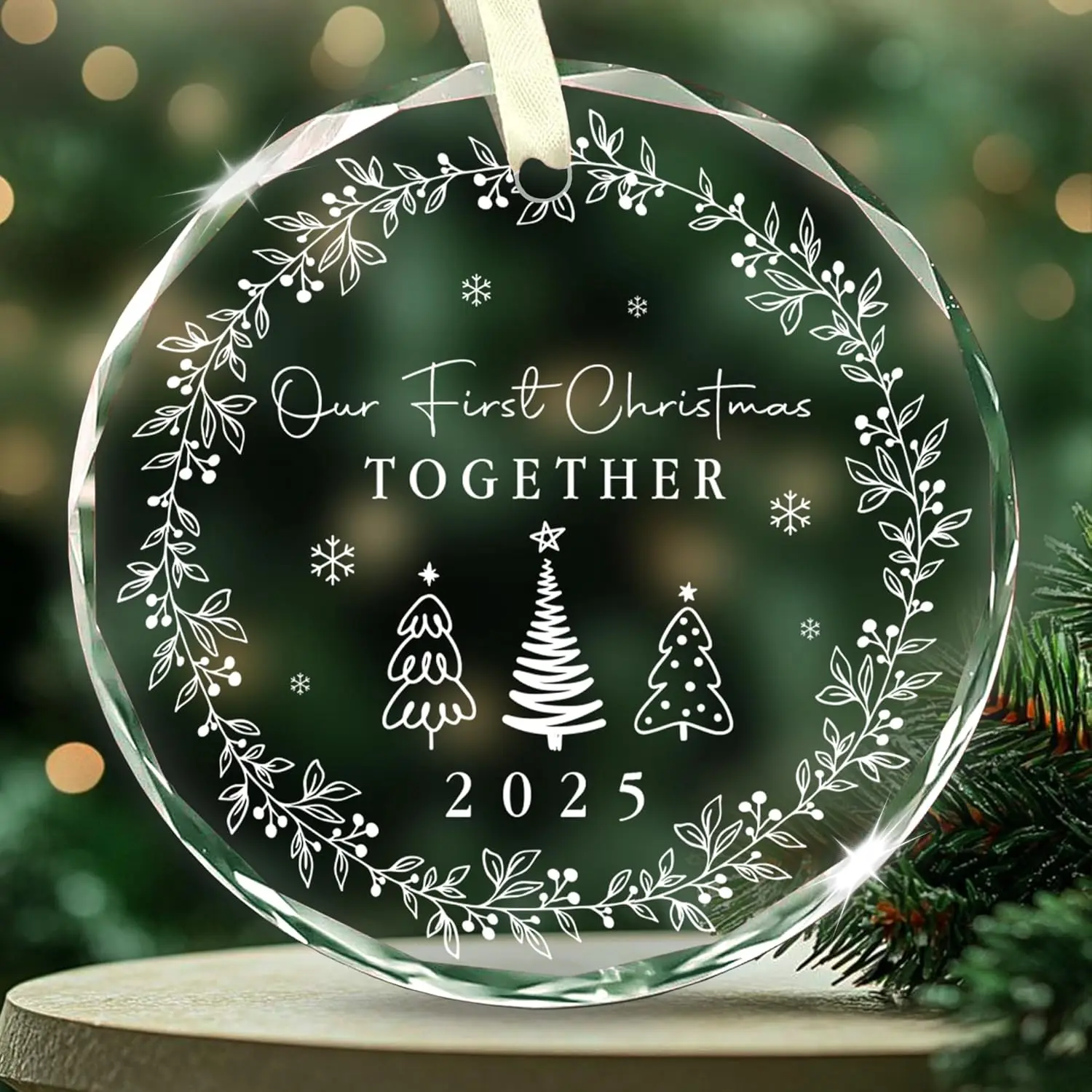 Our First Christmas Together 2025 Glass Ornament – Couples Xmas Ornament for Tree, Romantic Ideas for Boyfriend Girlfriend Him Her, 1st Christmas Ornament for Married Couples