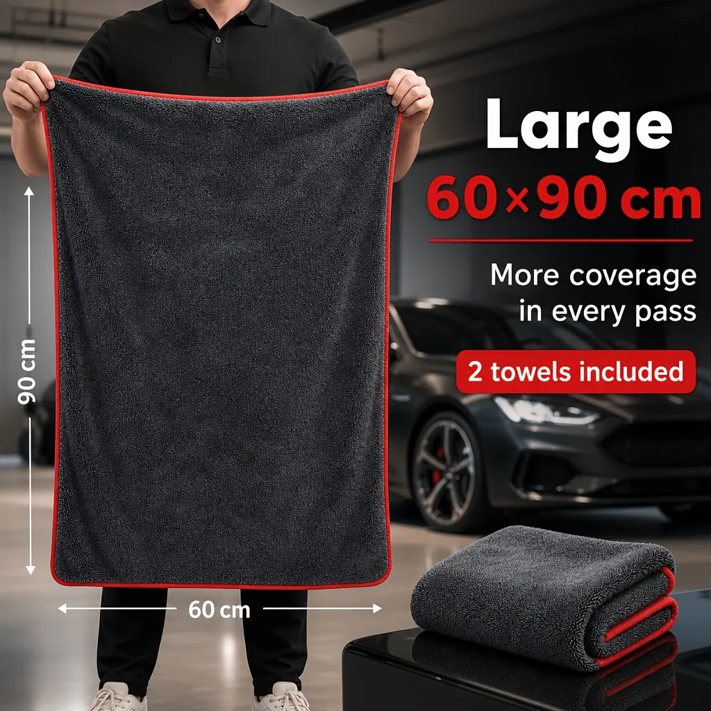 2-Piece Extra-Large Thickened Microfiber Cleaning Cloths, Superior Water Absorption, Durable Car Wash Accessories, 36x24 in, for Vehicle Exterior-Interior, Fits Cars-Trucks