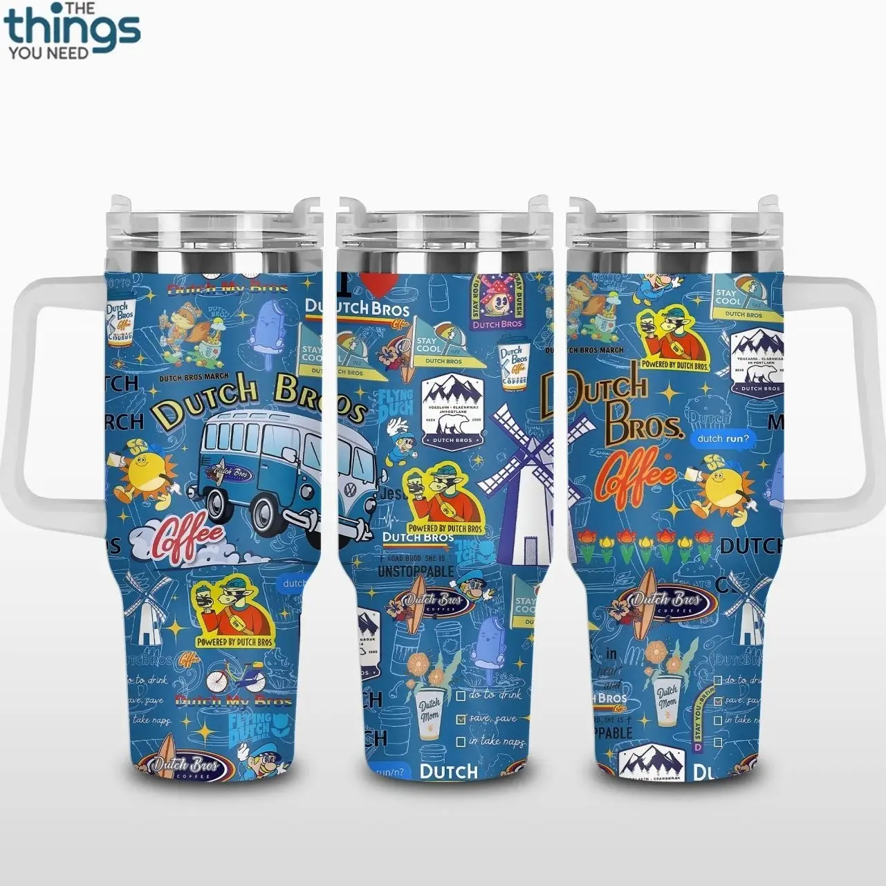 Dutch Bros Coffee Aesthetic Tumbler 40oz & 20oz, Insulated Stainless Steel Travel Mug with Handle & Lid, Double Wall Vacuum Cup, Iced Coffee Lover Cup, Drive Thru Coffee Vibe, Cute Coffee Merch Gift for Dutch Bros Fans, Reusable Water Bottle Daily Use
