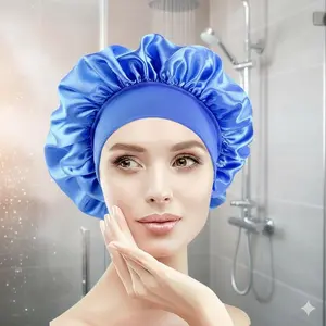 Reusable Washable Satin Shower Cap for Long Hair, Breathable Hair Wrap Bonnet for Travel, Non-Slip Elastic Hair Cover for Styling & Protection, Multipurpose Home & Salon Use