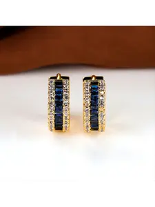 1 Pair Gold Royal Blue Square Zircon Hollow Hoop Earrings, Vintage Exquisite CZ Earrings for Bride Gift