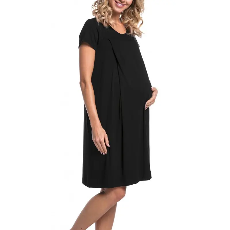 BIGWIG Women's Maternity Dress - Short Sleeve Pregnancy Clothes, Cashmere-Soft Rayon-Spandex Blend Nursing Apparel, Labor and Delivery Gown with Side Pockets Ready for Postpartum Recovery