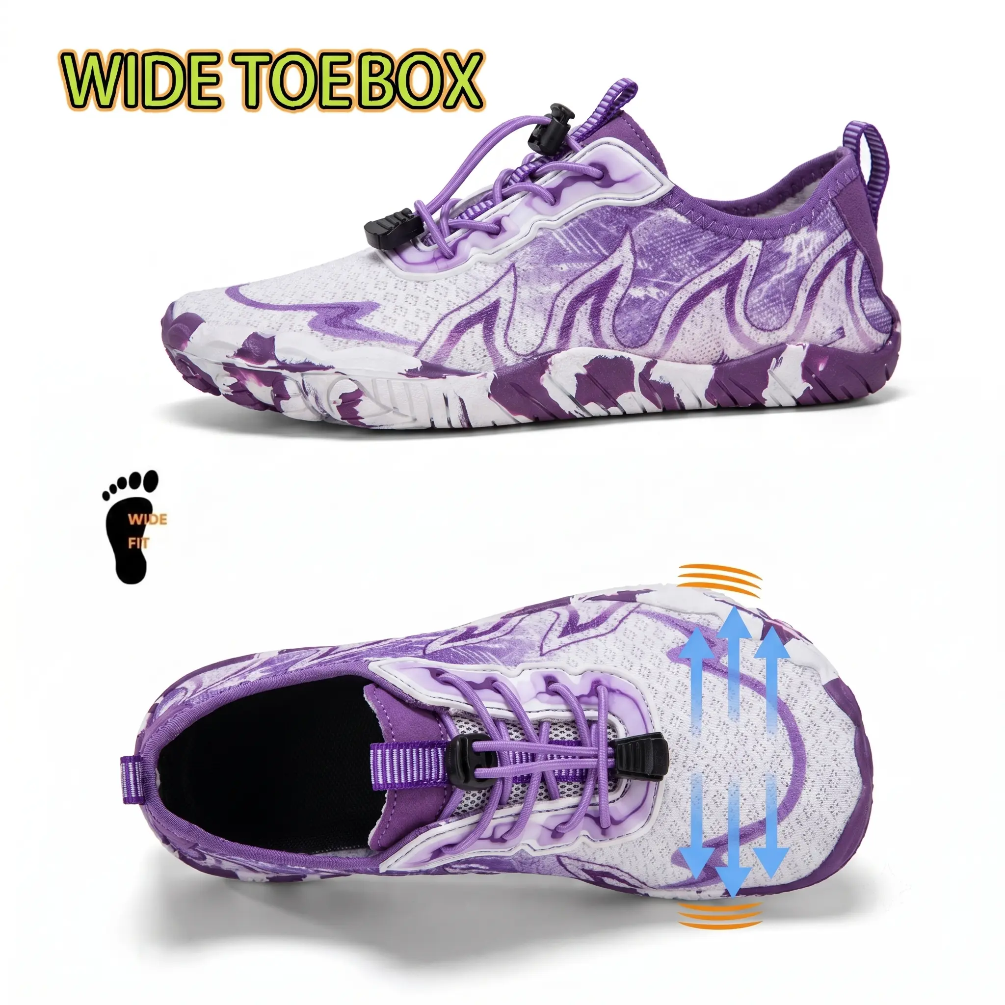 Women's Flame-Print Water Shoes, Breathable Mesh Barefoot Sneakers with Wide Toe Box for Natural Gait, Quick-Drying for Beach & Water Sports, Water Sports Shoes, Quick Drying Watershoes