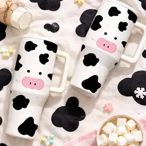 1 Pc 40oz insulated mug, double wall stainless steel vacuum design, keeps drinks hot 12 hours cold 24 hours, leak proof lid, skinny tall cup style, for hot cold drinks, cute animal pattern drinkware, gift for women men, holiday birthday present