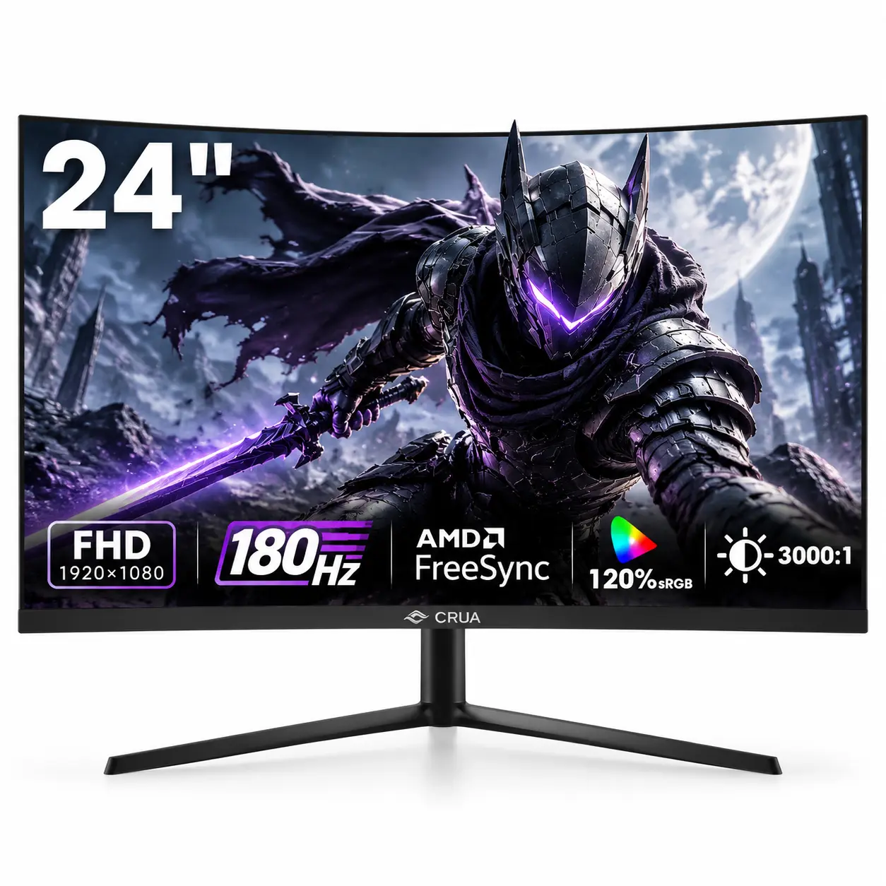 180Hz Monitor CRUA 24-Inch FHD 1080P 180Hz Black Curved Gaming Monitor for Gamers, 2800R, AMD FreeSync, 120% sRGB, 3000:1 Contrast Ratio, Low Blue Light Filter, HDMI1.4, DP1.2, 3.5mm Audio, 75x75mm VESA Mount, Wall-Mountable for Gaming, Office Work