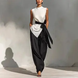 2026 New Women's Lace-Up Sleeveless Tencel Linen Top + Wide Leg Pants 2-piece Set
