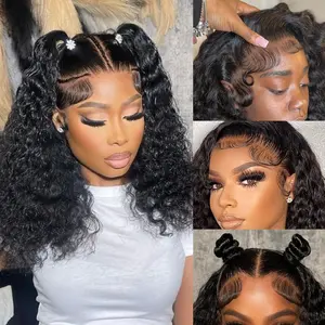 13X6 Lace Front Wigs Human Hair 14 Inch Deep Wave Lace Front Wigs Human Hair Pre Plucked 200 Density Deep Wave HD Lace Frontal Wig Deep Curly Wig for Black Women Leximi