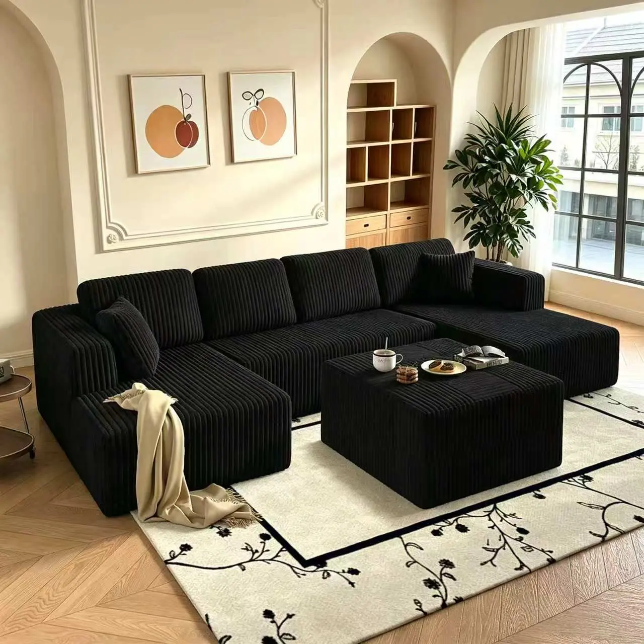 Niccae 2 Packs Shipped 132'' U-Shape Oversized Corduroy Cloud Modular Sectional Sofa - No Assembly Needed, Breathable Boneless Couch with Fixed Arms, 6 Soft Pillows, Deep Seat Comfy Couch for Living Room