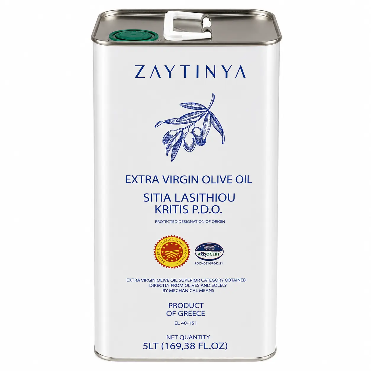Zaytinya Extra Virgin Olive Oil Cans - 5L First Pressing, 100% Pure & Natural, Antioxidant Rich, Low Fat, Vitamin-Infused, Sugar Free, 12 Months Chilled Shelf Life, Extra Virgin Quality, Certified Organic Healthy Cooking Oil