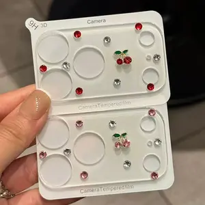 Cute Cherry Sparkle Lens Protection Film for Apple iPhone 17 Pro 17 Pro Max Shiny Diamond Lens Cover, Phone Camera Protector