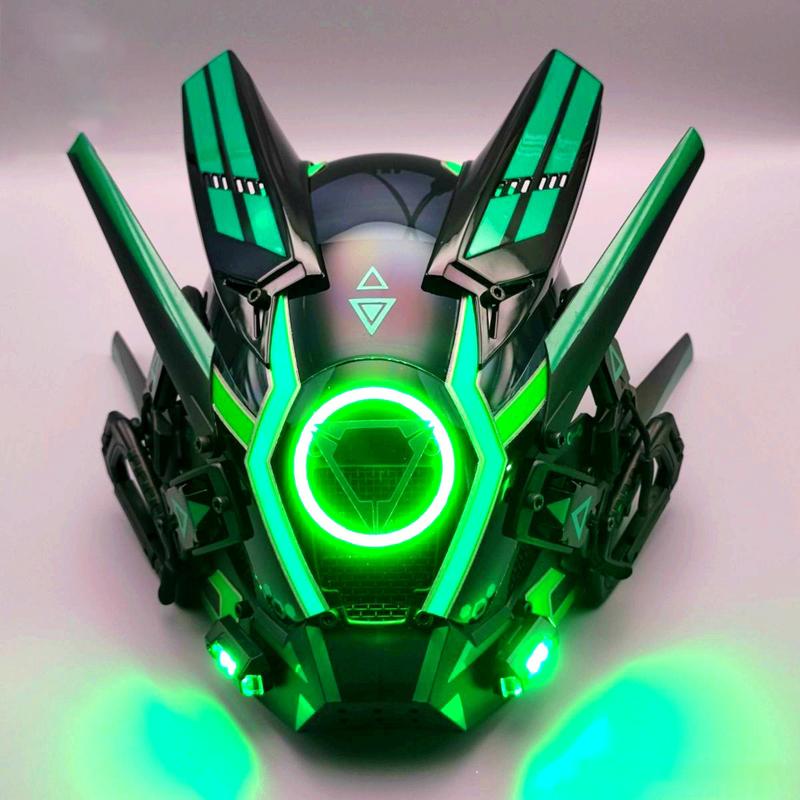 Cyberpunk Mask Iron Warrior Helmet Cosplay Men's Mecha Luminous Full Face Hood Tactical Mask