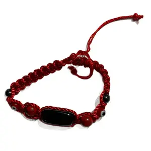Red String Obsidian with Red Evil Eye Bracelet For Protection Adjustable Braided Design