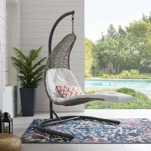 Modway Landscape Hanging Chaise Lounge Outdoor Patio Swing Chair in Light Gray White