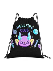 1 piece Hellfire Club 1 stranger things Drawstring Bags Travel Pouch Print Cute Backpack, Boy Girls School Shoe Bag Backpack For School