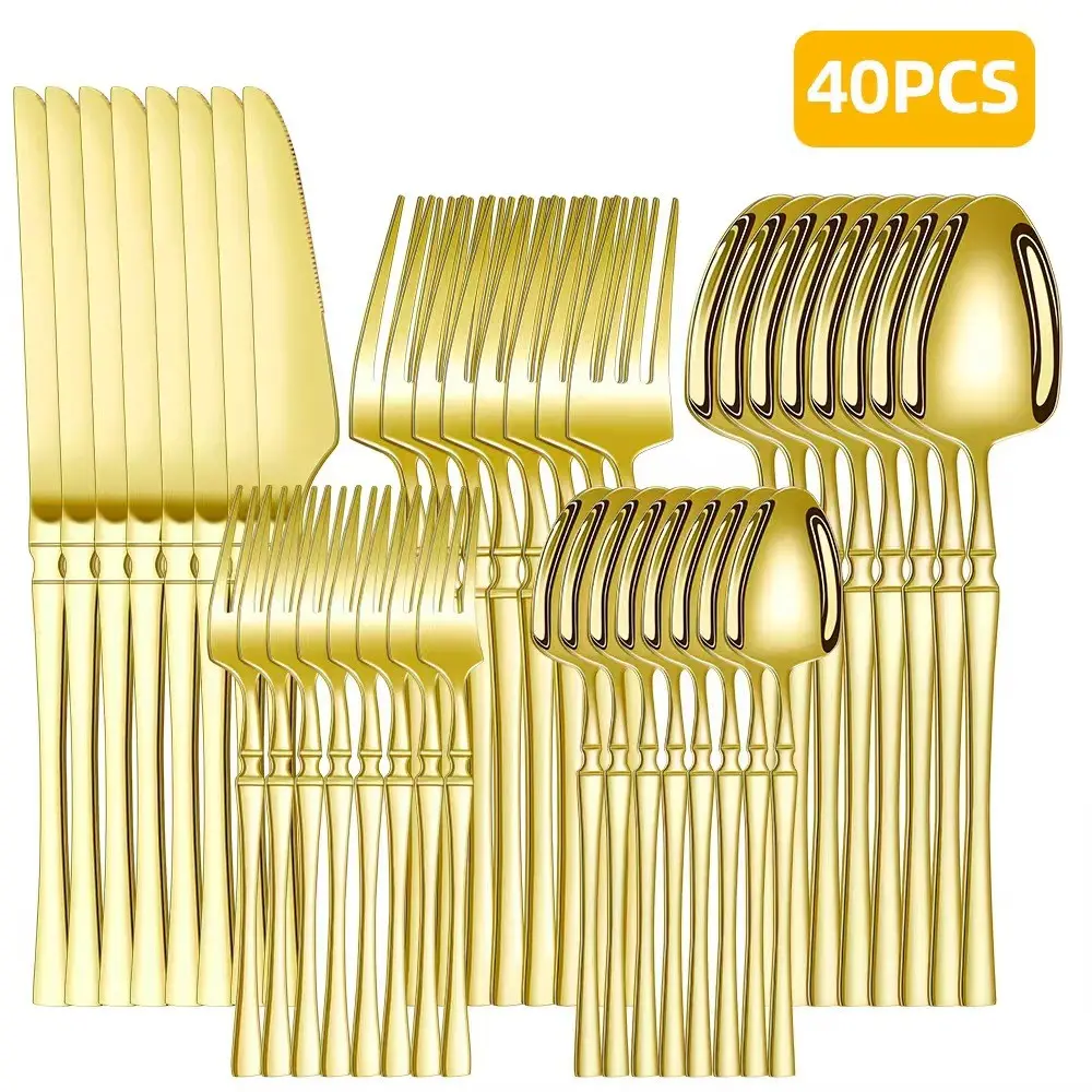 40-Piece Stainless Steel Elegant Flatware Set, Slim Handle Design, 4/6/8 Person, Includes Forks, Knives, Spoons, Ideal for Home, Kitchen, Wedding, Tableware, Utensils Set, Dinner Utensil Set