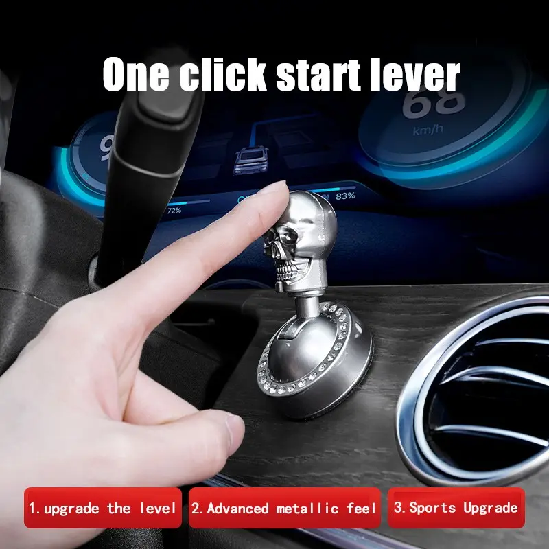 Car Interior One-Button Start Lever, Innovative Skull Head Starter Decoration, Quick Access Key Button Protector, Universal Fit, Automotive Car Accessories