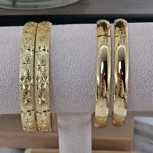 (B14)(B15) 14K Gold Plated Elegant Bangle Bracelets for Women Solid and with Pattern (incluide 2 bangle)