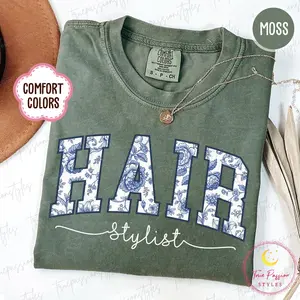 Comfort Colors Floral Hair Stylist Shirt, Toile Hairstylist Shirt, Hair Stylist Gift