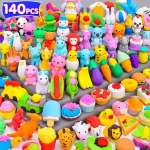 L-MTS046  140PCS Mini Animal Erasers Bulk Kids Prizes Treasure Box Toys Classroom Rewards Teacher Must Haves Desk Pets Back to School Supplies Random Eraser Party Favors Kids Toys Gifts Pinata Stuffers