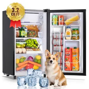 TACOOL 3.2 Cu.ft. 1-Door Mini Fridge Stainless Steel Glass Door Refrigerator