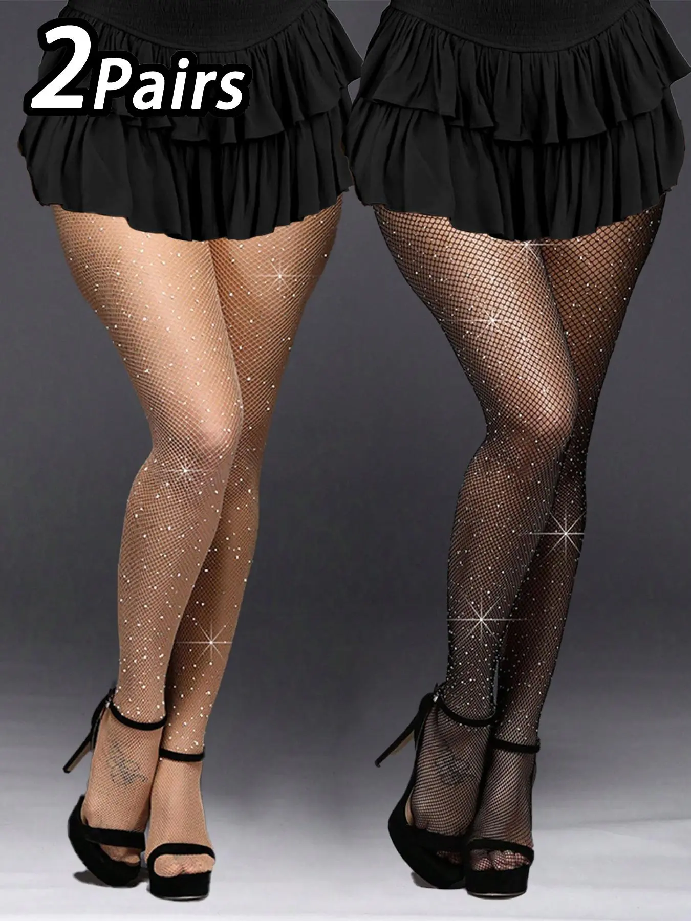 Women's Rhinestone Crystal Decor Glam Thin Fishnet Tights, Shiny Fishnet Pantyhose for Everyday Party Club Dating, Ladies Pantyhose for All Seasons Fitted, Womenswear, Garments Leg