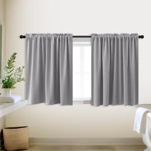 KOUFALL Tier Curtains for Kitchen,Blackout Short Modern Curtains for Living Room Bedroom Bathroom,Light Gray,24 Inch Long
