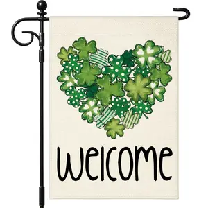 1PC Spring and summer style St Patricks Day Clover Garden Flag 12x18 Inch Double Sided for Outside Patio , St.Patrick's Day Love Heart Shamrocks Garden Flag for Holiday Yard Outdoor Decoration