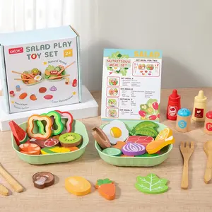 Wooden Fruit Vegetable Salad Toy Set, Kitchen Role Play Gift for Boys Girls Aged 3-6, Educational Pretend Play Toys, Play Kitchen Accessories