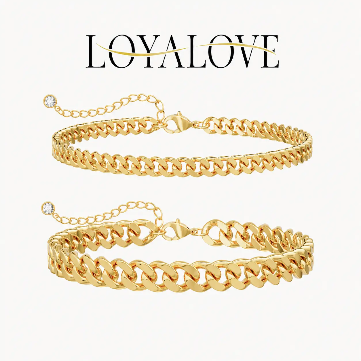 Loyalove 2-Piece Chunky Cuban Link Anklet Set for Women, Adjustable 14K Gold Plated or Silver Curb Chain Ankle Bracelets, Stackable Y2K Summer Beach Jewelry, Trendy Gift for Her