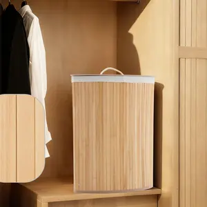Garvee 15.5 Gallon (58L) Foldable Bamboo Laundry Basket with Lid, Handles, and Removable Washable Liner Bag - Large Capacity Clothes Organizer for Bedroom, Bathroom, Dorm, or Apartment