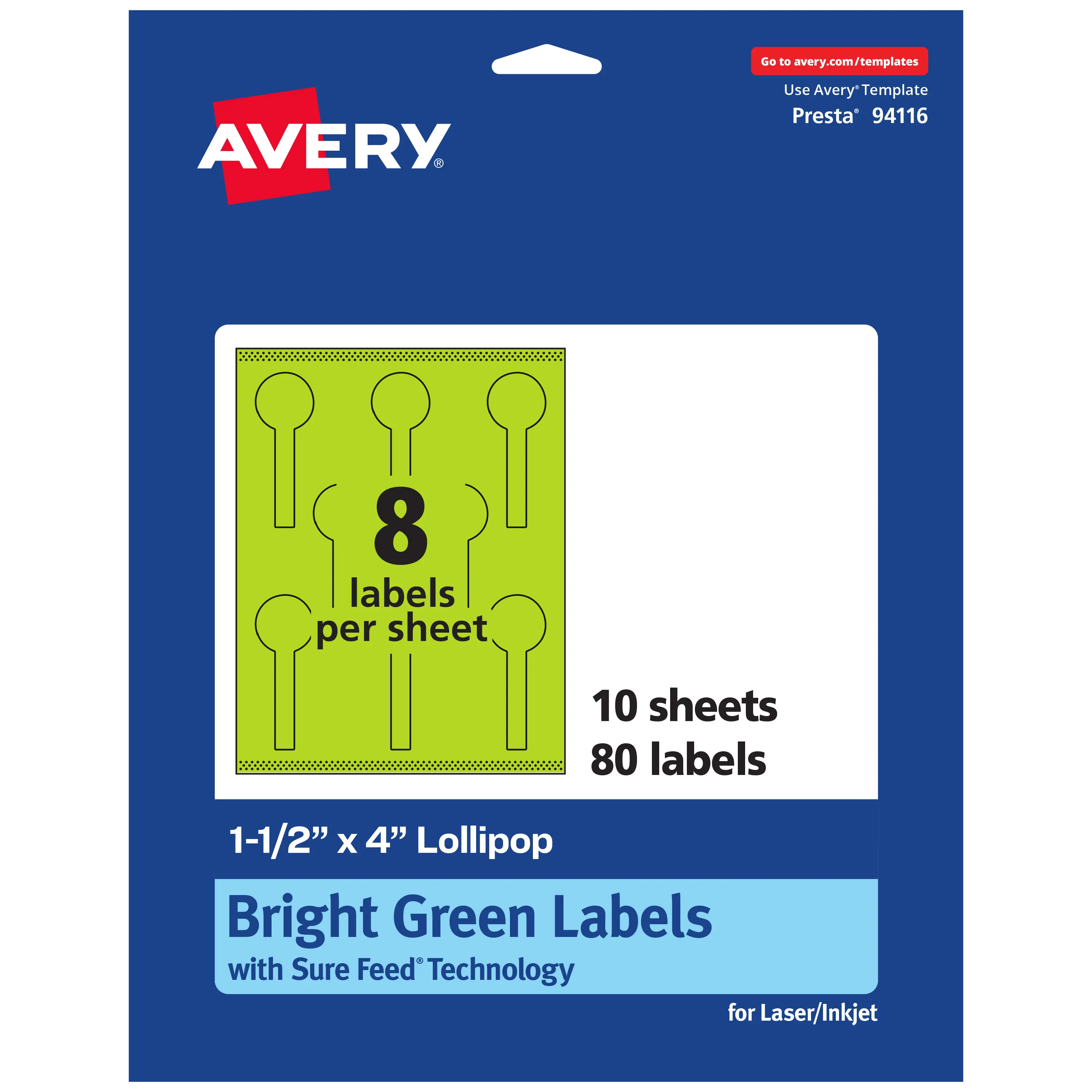 Avery Bright Green Paper Labels, 1.5" x 4" Lollipop