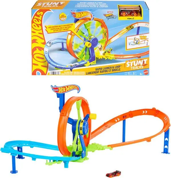 Hot Wheels Stunt Tracks Rapid Launch & Loop Track Set  [COLLECTIBLES] Toy Car