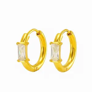 Rectangle CZ Hoop Earrings - Waterproof - Tarnish-free